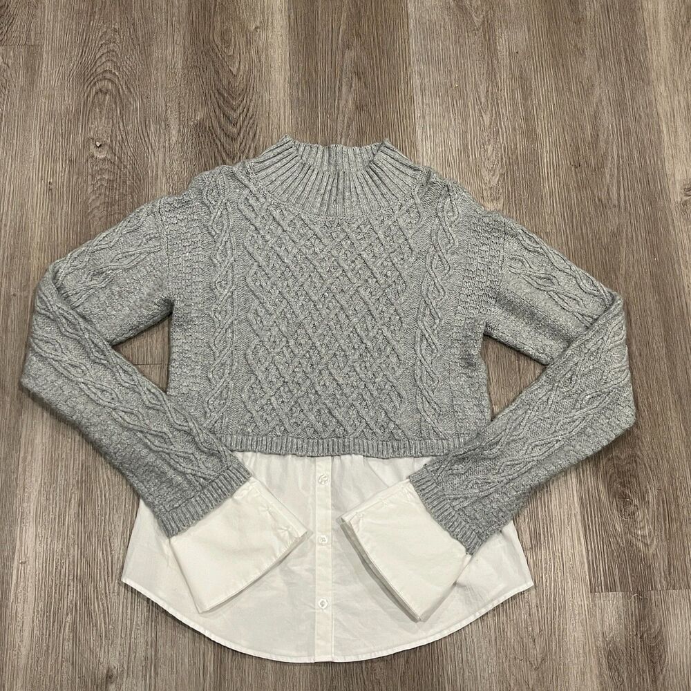 Woman's - M Maeve Cropped Sweater With A Mock Neck Layered Over A Collared Shirt